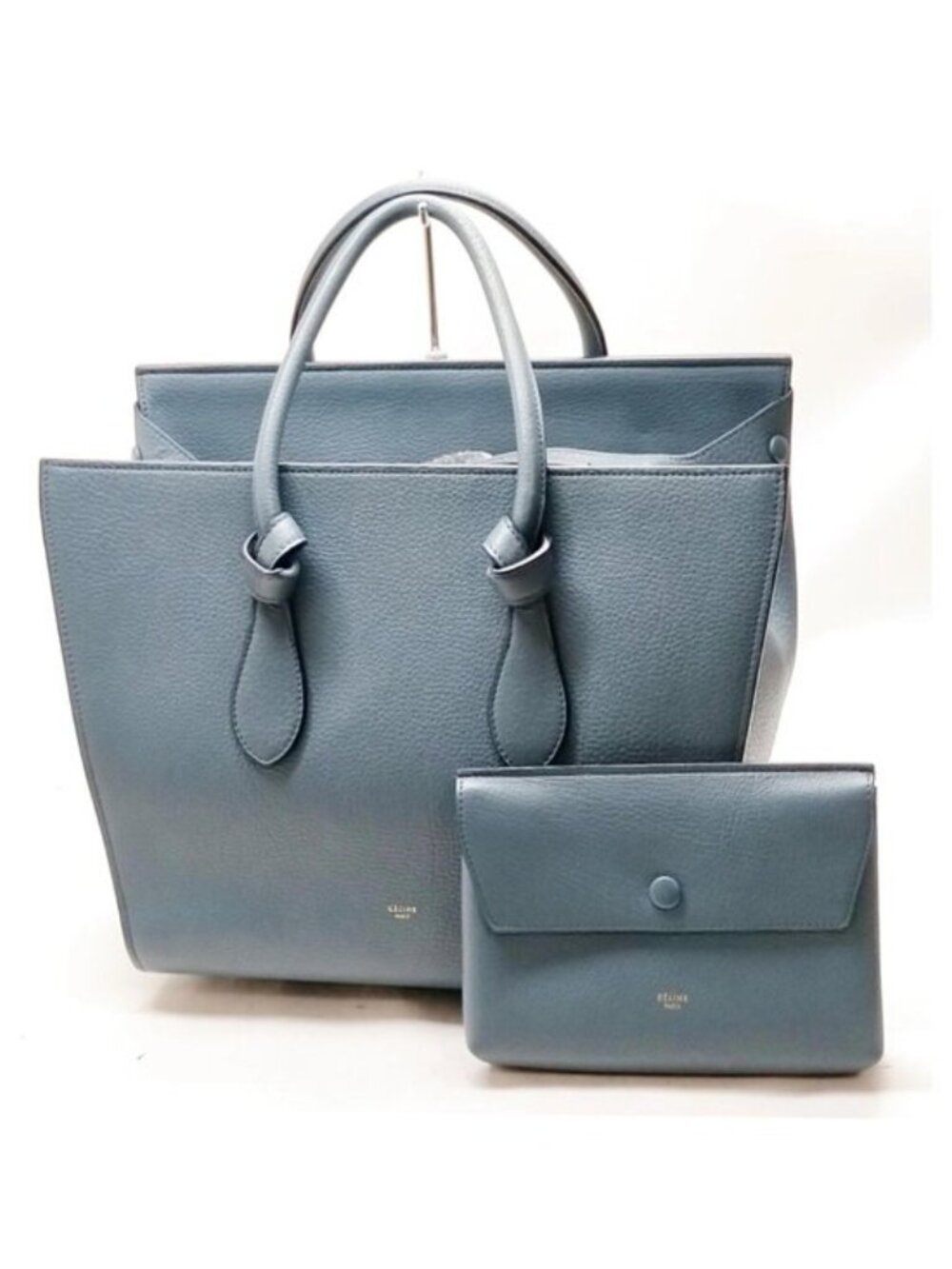 Authentic Celine Cabas Phantom Leather Tote Bag w/ Pouch Blue - Picture 2 of 16